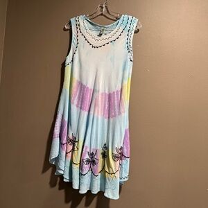 India Boutique A Line Embroidered Rayon Tie Dye Dress Embellished Free Size